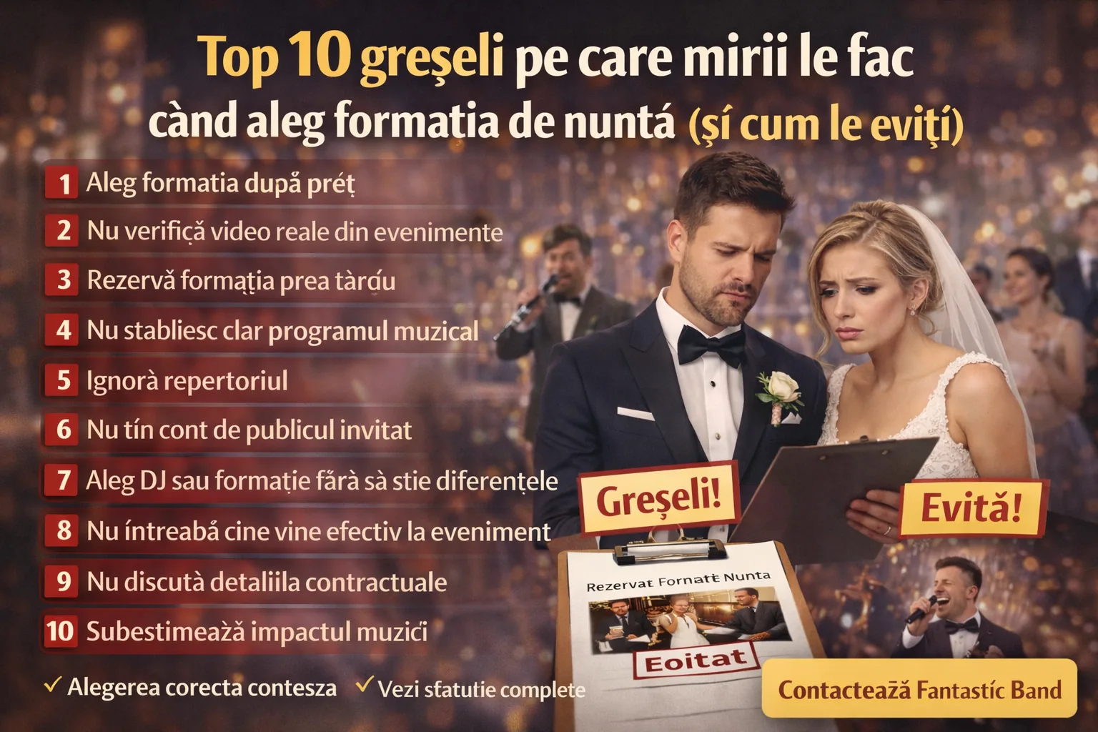 Top 10 greseli cand alegi formatia de nunta | Ghid miri 2026